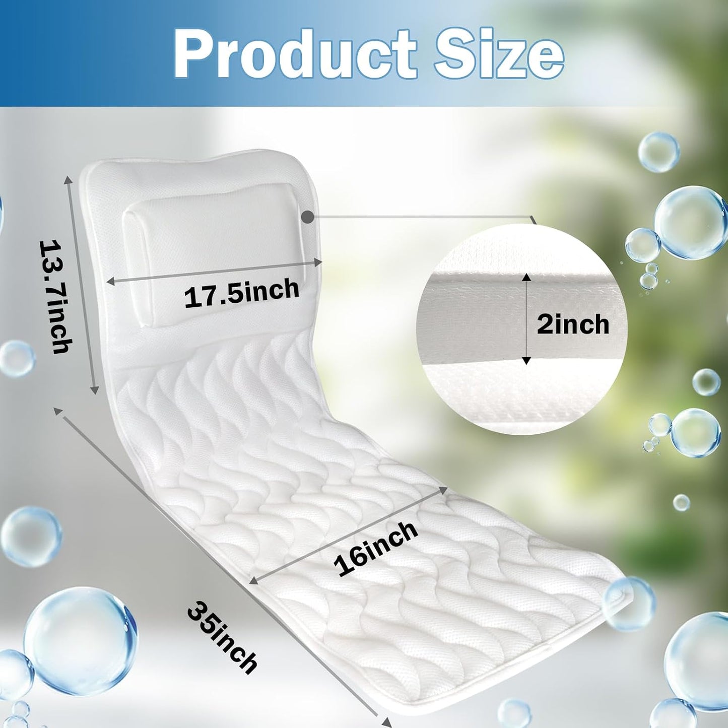 EMMTEEY Full Body Bath Pillow for Tub,Bathtub Pillow for Head and Neck Support, Soft Tub Pillow for Comfort, Non-Slip Bath Cushion for Women, Men and Seniors Bath Accessories