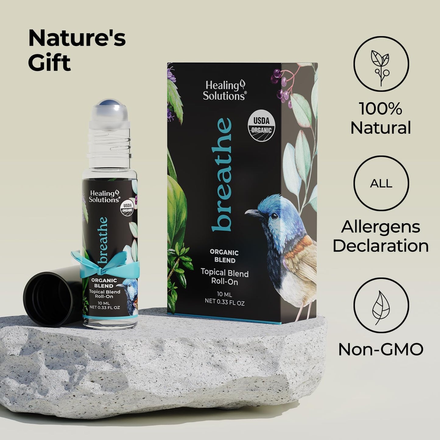 Healing Solutions (2 Pack) Organic Breathe Essential Oil Blend Roll-On Perfume - USDA Certified Aromatherapy Oil Roller for Sinus Ease