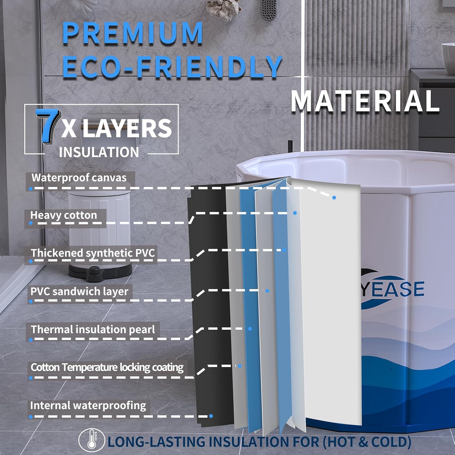 WAVYEASE® Portable Bath Tub for Adults -(31.5"L x 26"H) Foldable Cold Plunge Tub for Recovery - Collapsible Soaking Bath Tub for Shower Stall - Outdoor Ice Bathtub for Athletes (White)