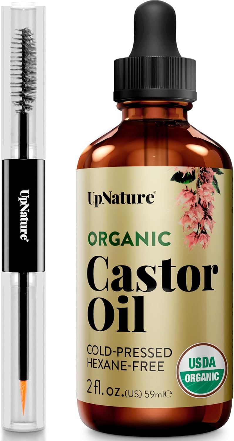 UpNature Lash Serum for Eyelash Growth - 100% USDA Organic Castor Oil for Eyelashes and Eyebrows Hexane Free (2oz Glass Bottle)
