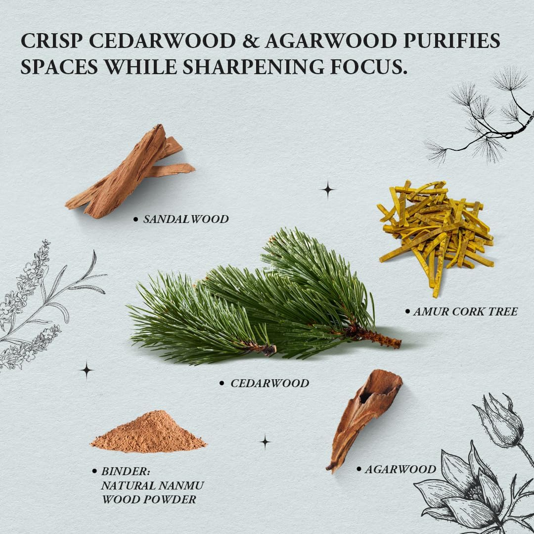 Innergy Cedarwood Incense Sticks, No Bamboo Core, Gift Set | 100% natural, no synthetic fragrance or dyes, cedarwood with sandalwood and agarwood, forest wood aroma, 20 count