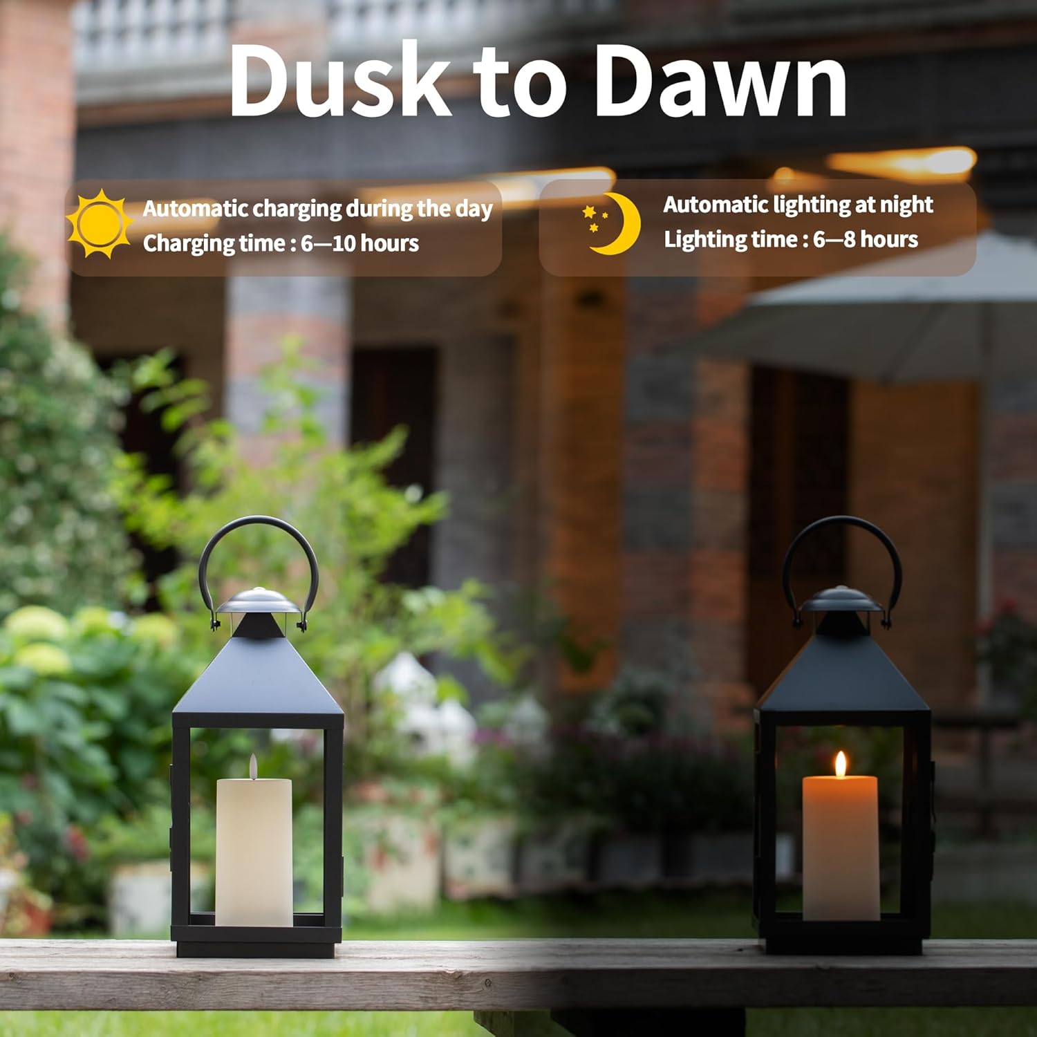 Outdoor Solar Powered Candles, 3" x 6" Ivory White Flickering Flameless Candle Set, LED Rechargeable Pillar Waterproof Candles for Outdoor Lanterns,Patio Decor, Set of 2