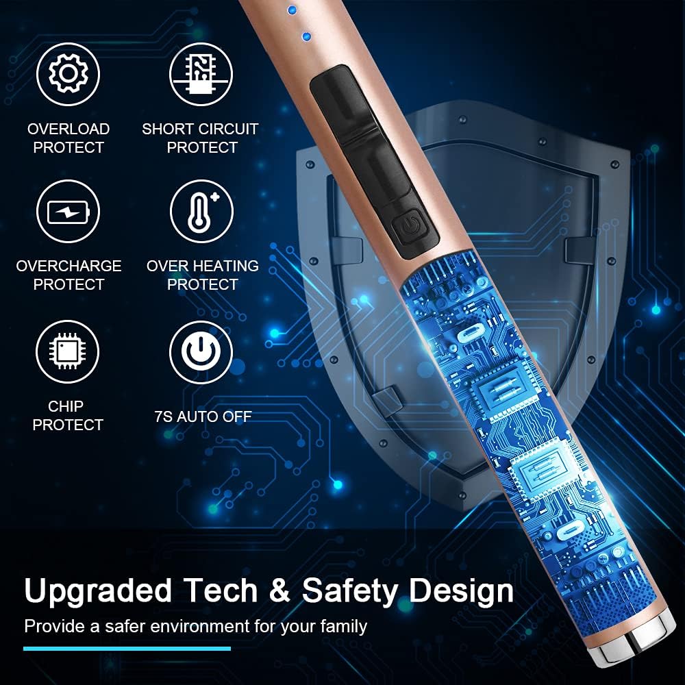 ARECTECH Rechargeable Electric Candle Lighter, Arc Plasma Windproof Lighter for Candle Kitchen Birthday, Christmas Stocking Stuffers Gifts for Mom Men Wife with Type-C Cable, Gold