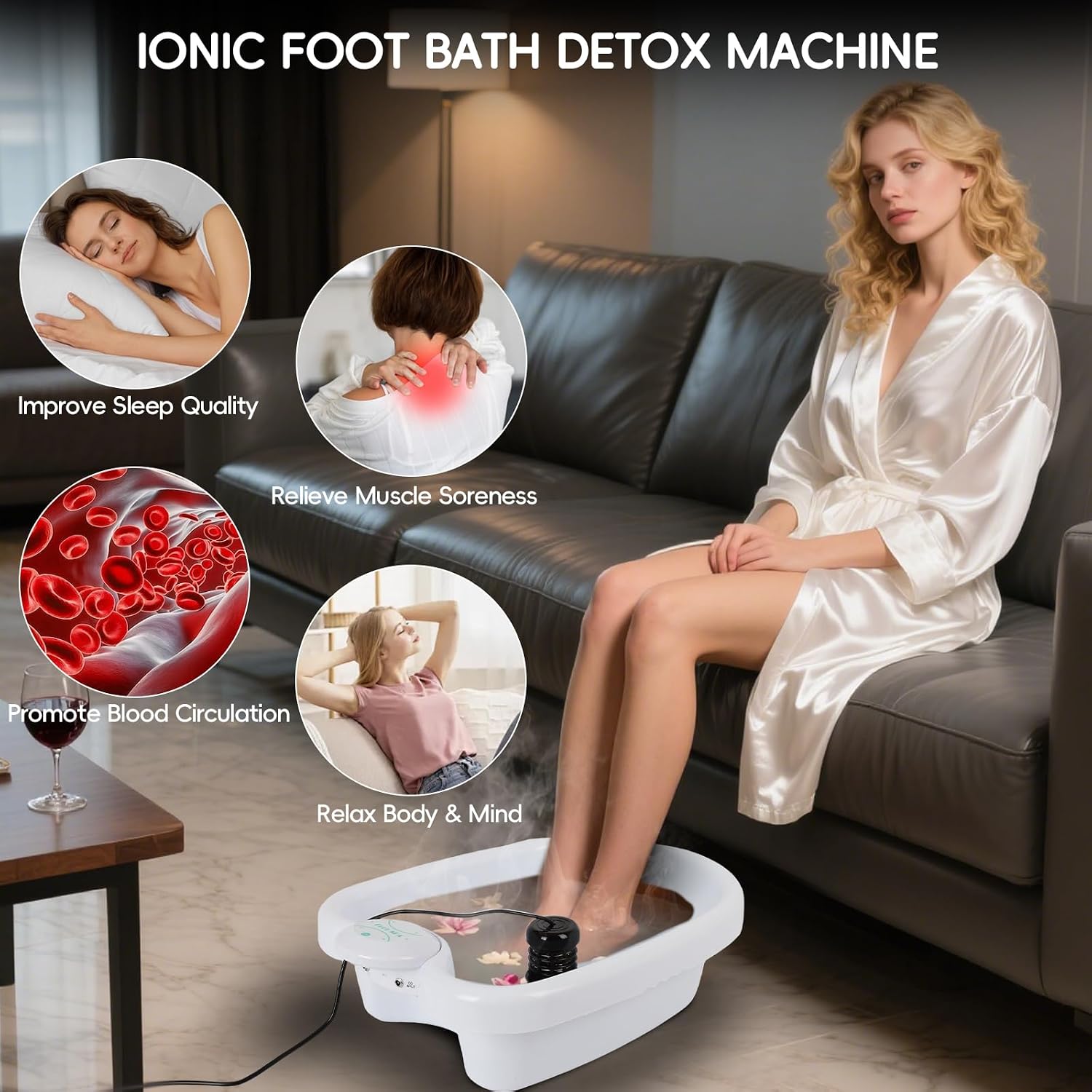 FAHKNS Foot Detox Machine, Professional Detox Foot Spa, Ionic Foot Spa Detox Machine with 2 Arrays, 50 Foot Soaking Bags, 1 Small Spoon, Improve Sleep/Relieve Stress/Detox Cleanse