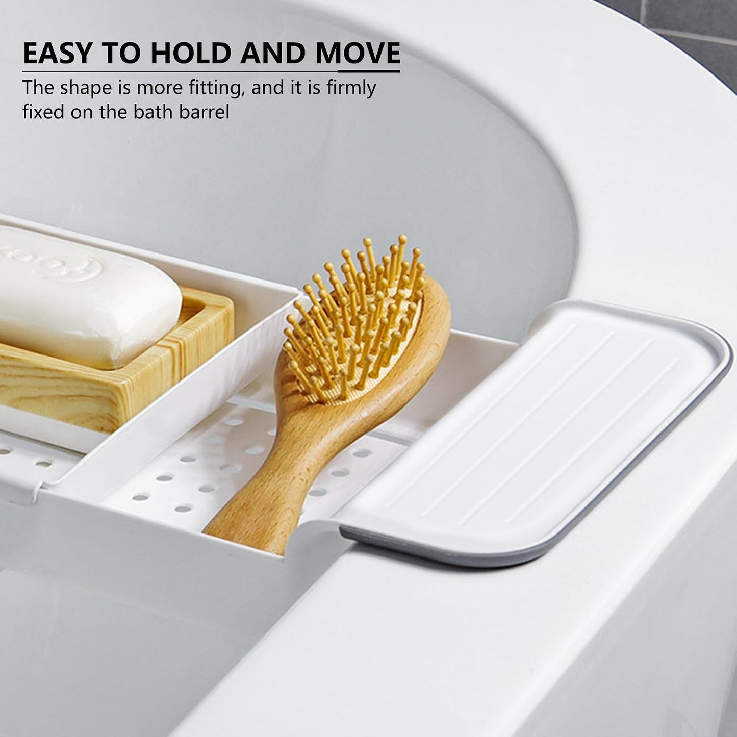 Bath Tub Tray - Stretchable, Strong Load-Bearing, Plastic, Anti-Slip Design - Ultimate Bathtub Caddy Tray (White)