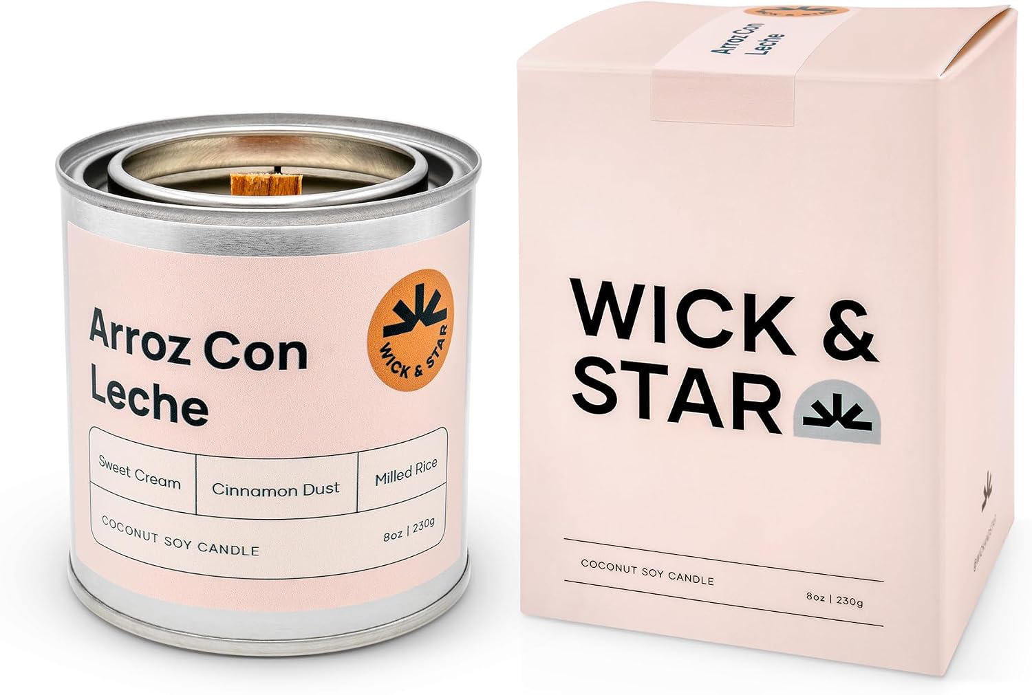 Vegan, Non-Toxic, Wood Wick, Natural Coconut Soy Wax Aromatherapy Candle, Clean Burning (Arroz con Leche)