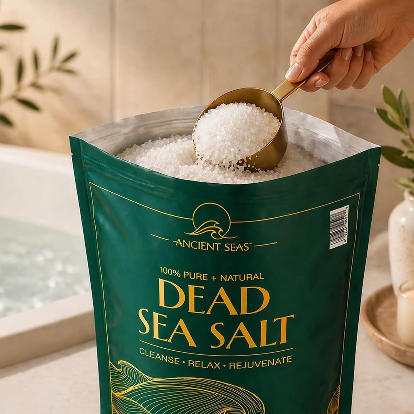 Ancient Seas Dead Sea Salt Bulk 25 lb, Fine Grain, USP Grade, Fragrance-Free Therapeutic Mineral Bath Salt for Soaking, Foot Soaks & Exfoliating Scrubs
