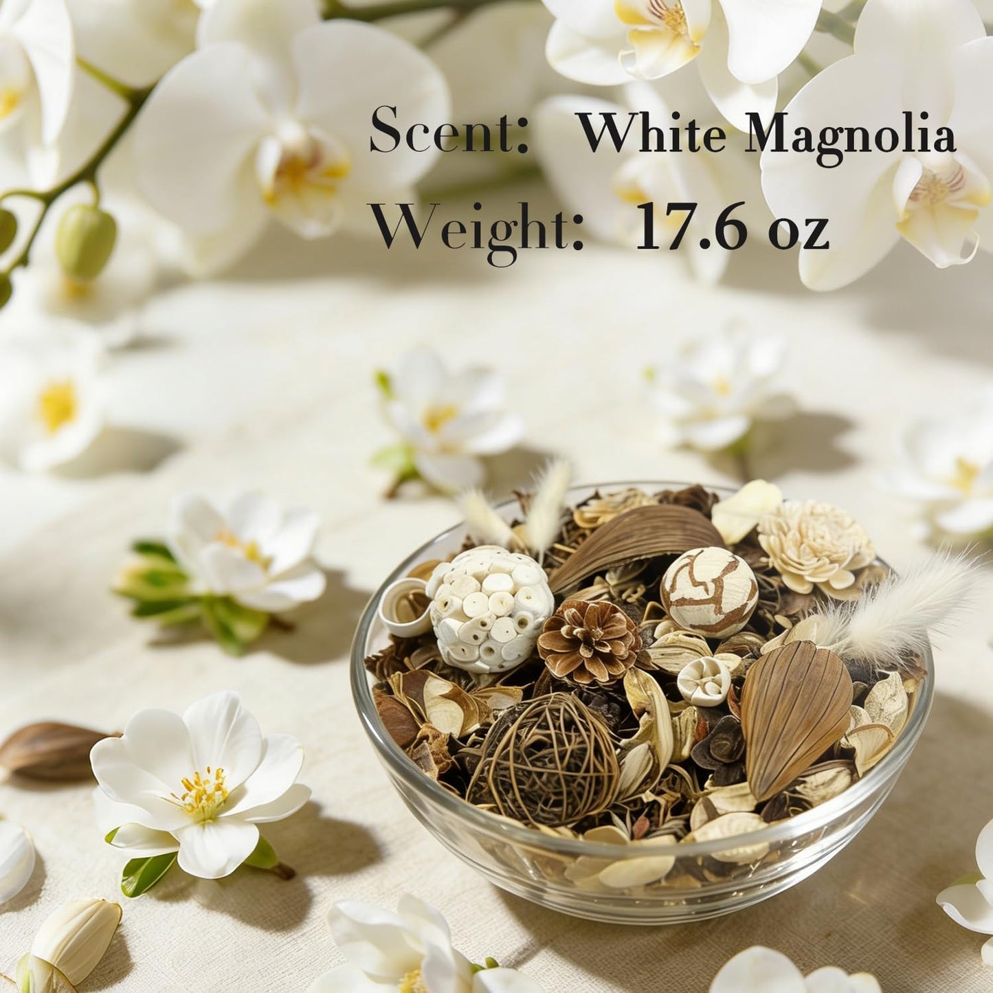 Large Potpourri Bag,Magnolia Scented Potpourri Bowl Filler, White Decorative Dried Flower, Bathroom Vase Decor(20 oz)