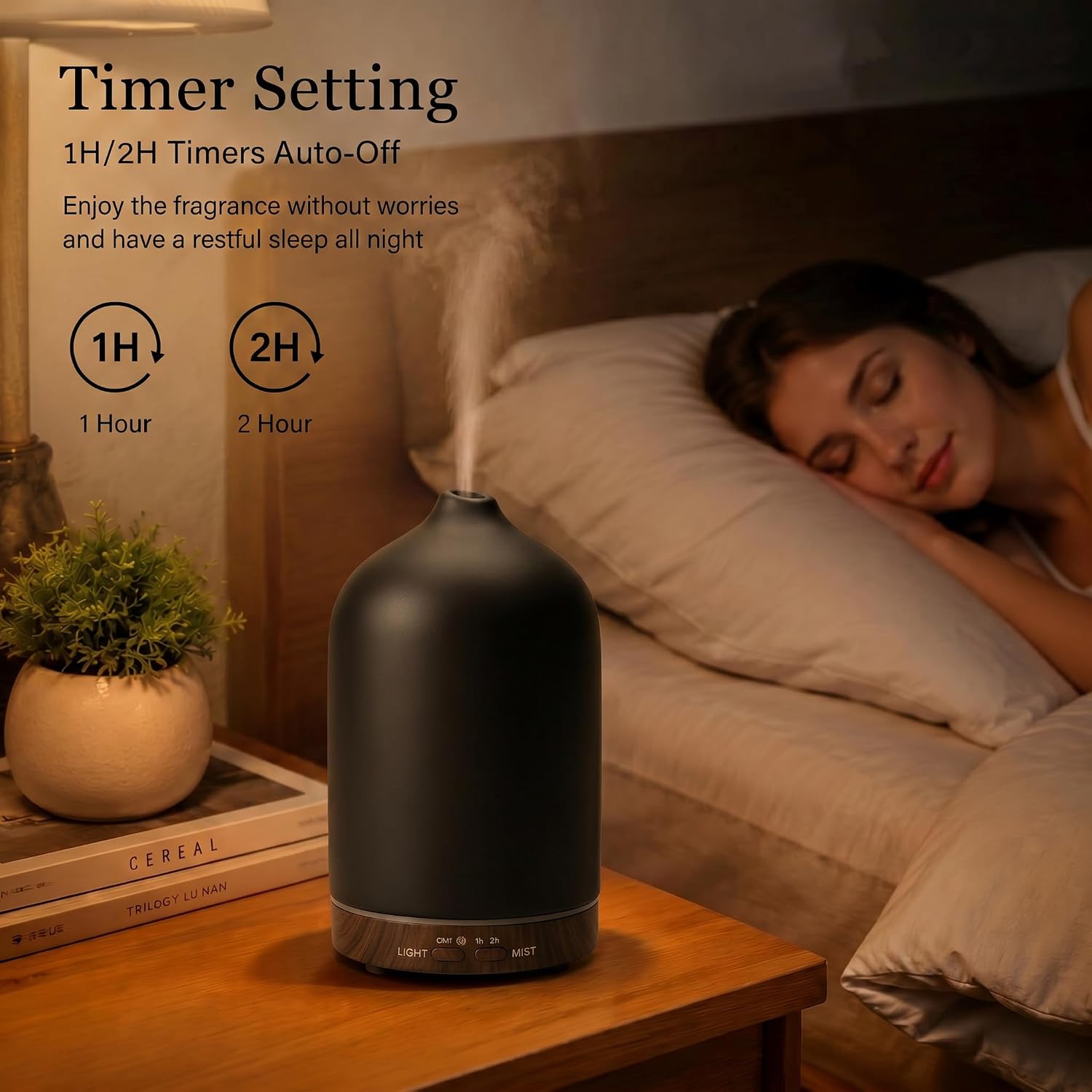 200ml Ceramic Essential Oil Diffuser with 3 Essential Oil Set, Porcelain Ultrasonic Cool Mist with7-Color LED Lights,Timer, Auto-Off Quiet Diffuser for Home Office Desk, Bedroom, Spa, Yoga Room