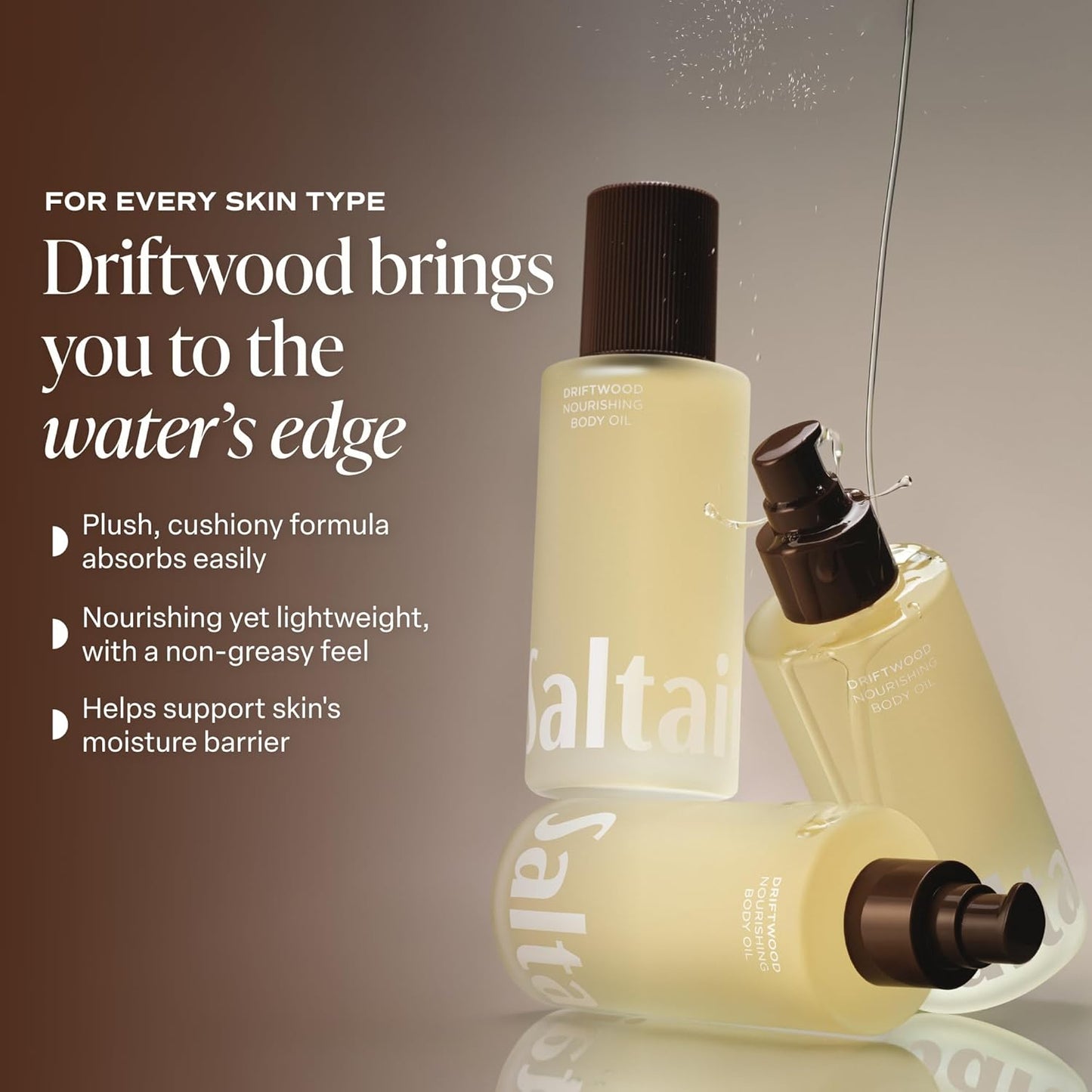 Saltair Body Oil – Silky After Shower and Bath Dry Oil for Women and Men – Non-Greasy, Well-Absorbing Moisturizer for Hydrating Dry Skin – Driftwood Scent, 4oz