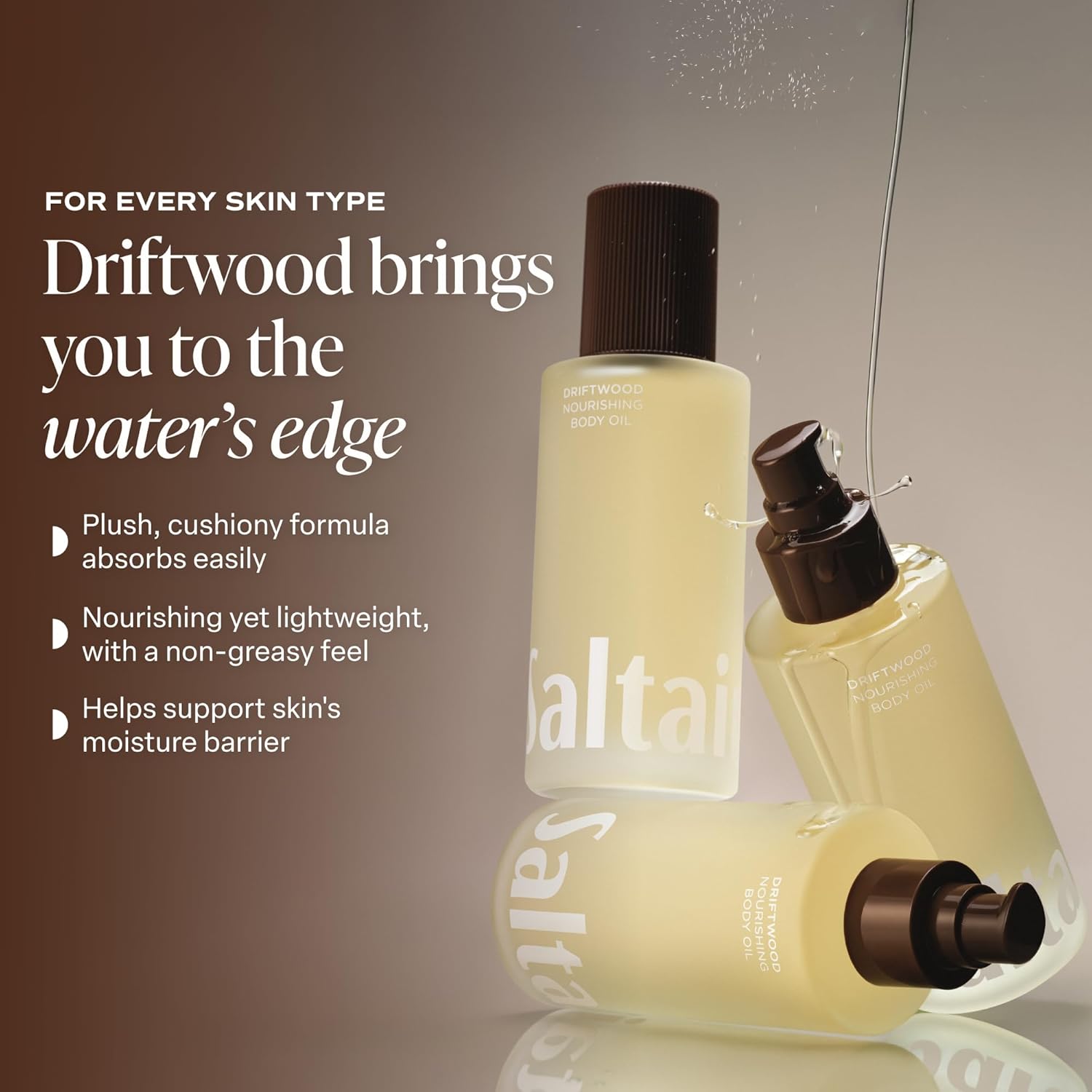 Saltair Body Oil – Silky After Shower and Bath Dry Oil for Women and Men – Non-Greasy, Well-Absorbing Moisturizer for Hydrating Dry Skin – Driftwood Scent, 4oz
