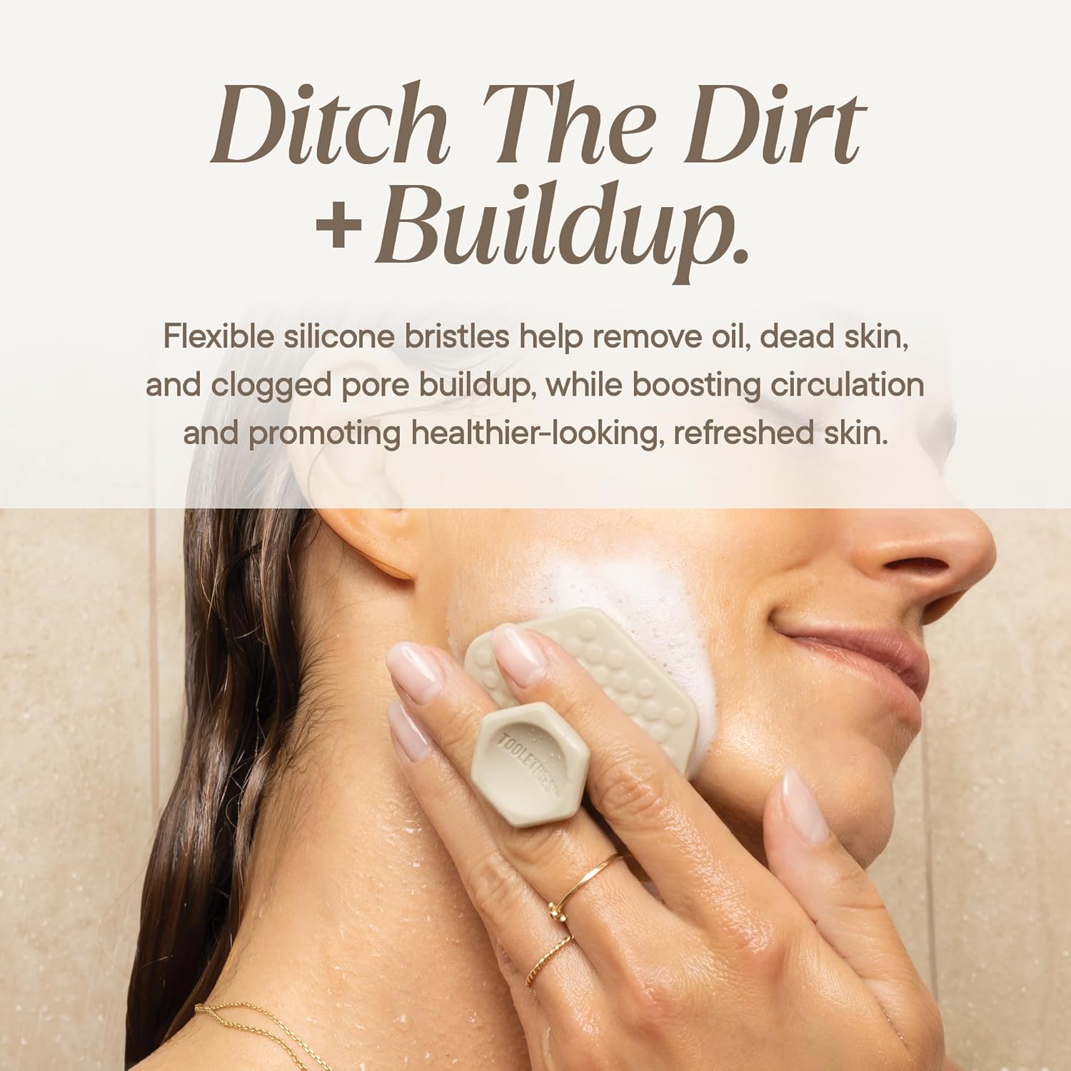 TOOLETRIES Premium Silicone Face Scrubber for Men & Women, Gentle Facial Cleansing Brush & Exfoliator, Deep Pore & Dead Skin Removal, Soft Touch Massager, Quick-Drying & Hygienic - Sand