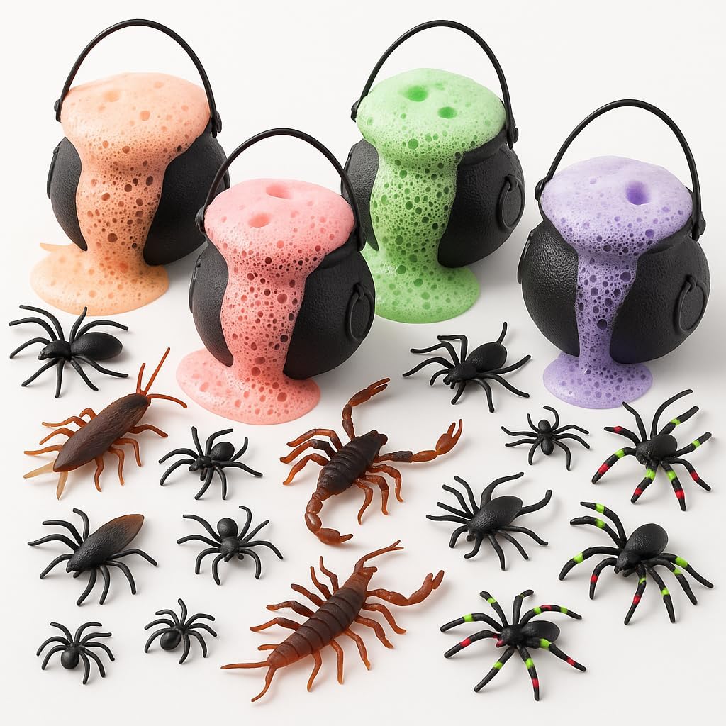 Halloween Bath Bombs Gift Set 4 Witches Brew Cauldrons Fizzy and Bubble 7 oz/Each Bath Bombs with Surprise Scary Toys Inside for Kids! 4 Cauldrons!