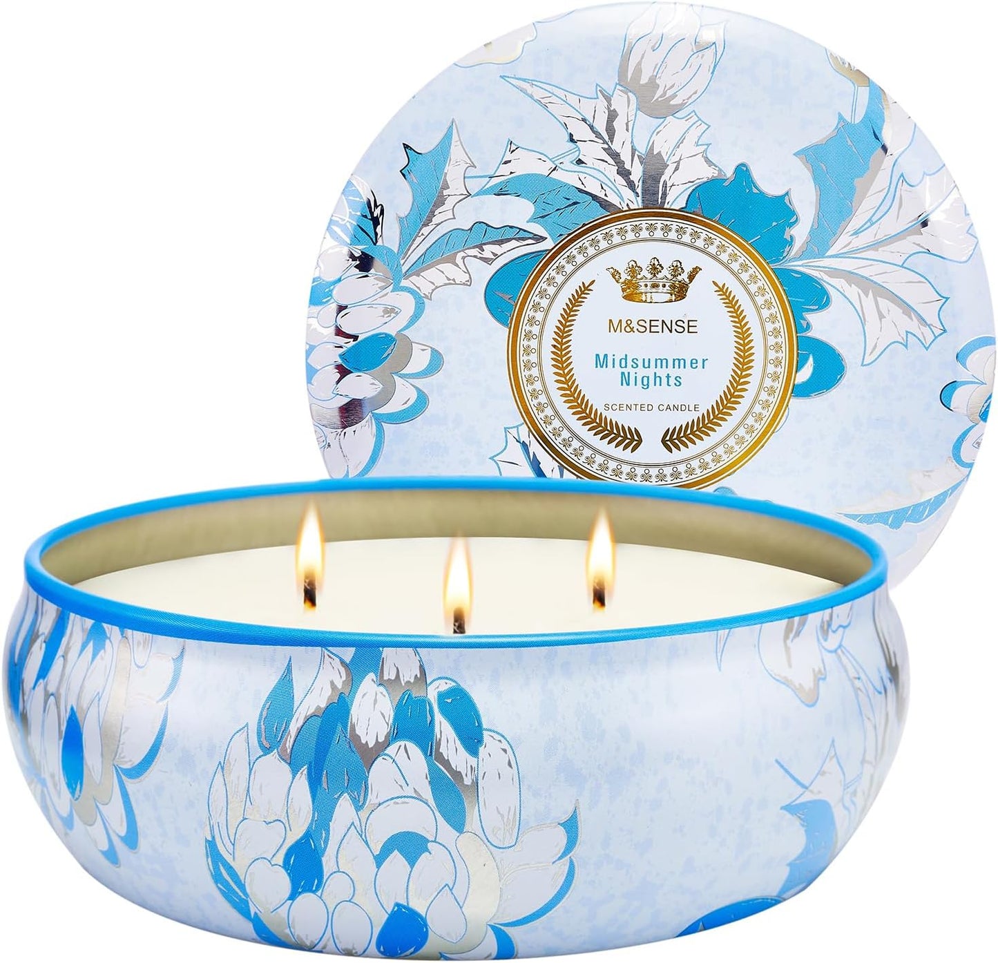 M&SENSE Soy Scented Candles for Home 12oz, 3 Wick Highly Scented 40 Hours Long Lasting, Midsummer Nights Scented Portable Tin Candles for Travel, Spa, Bath, Yoga