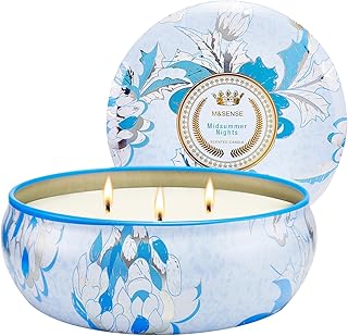 M&SENSE Soy Scented Candles for Home 12oz, 3 Wick Highly Scented 40 Hours Long Lasting, Midsummer Nights Scented Portable Tin Candles for Travel, Spa, Bath, Yoga
