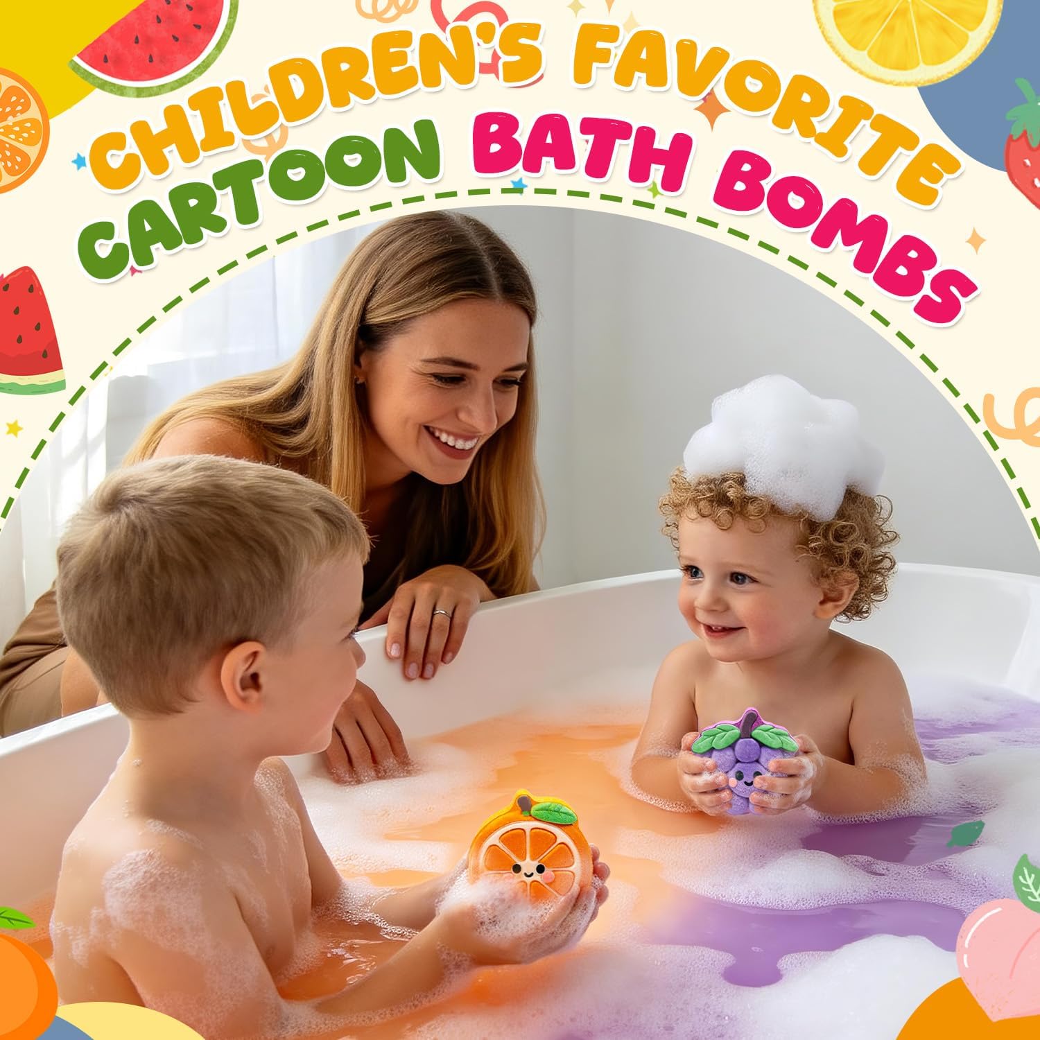 Bath Bombs for Kids Fruit Themed, STEM 6 Pack Natural Organic Handmade Kids Bath Bomb, Gentle Skin-Friendly Bath Toys for Boys Girls, Children Daily Reward & Birthday Gift