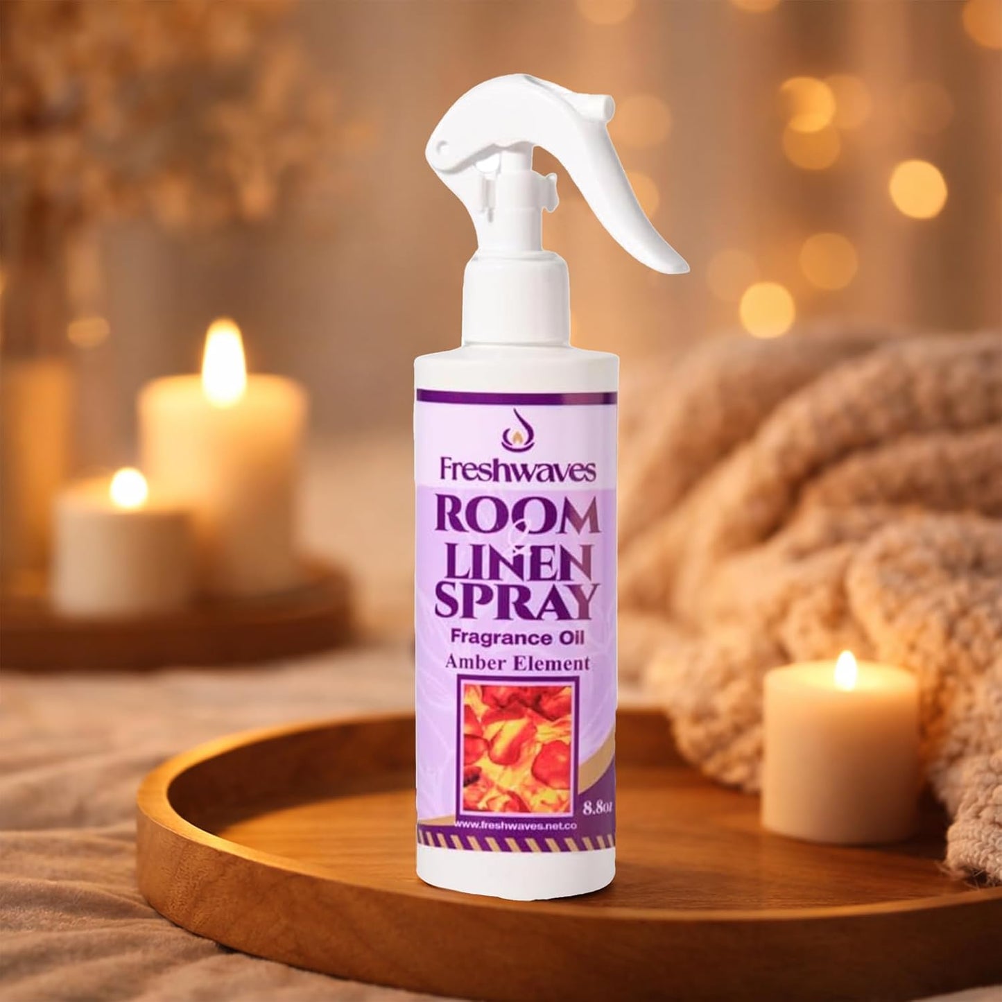 Freshwaves Amber Element Air Freshener Spray | Room & Linen Spray | Odor Eliminator for Home, Bedroom, Bathroom & Office | 8.8oz