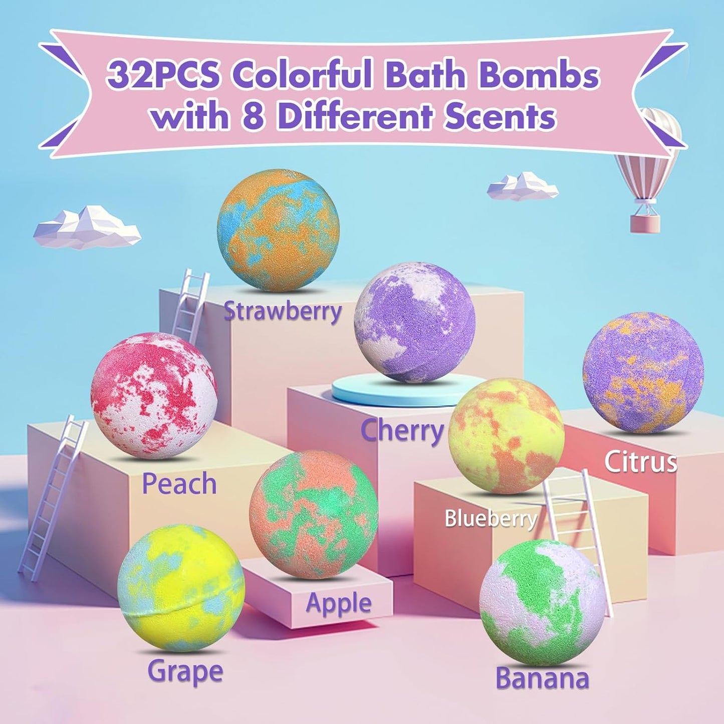 Bath Bombs for Kids with Surprise Inside, 32 Pack Kids Bath Bombs with Land & Sea Animal Toys, Girls Boys Easter Gifts, Handmade Fizzy Bubble Children Bath Ball Gift Easter Basket Stuffers, Birthday