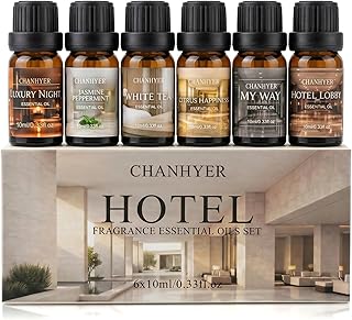 Hotel Collection Essential Oils for Diffusers for Home-6x10ml Luxury Scented Oil Set with Luxury Night,Jasmine Peppermint,White Tea,Citrus Happiness,My Way,Hotel Lobby,Gift for Women and Men