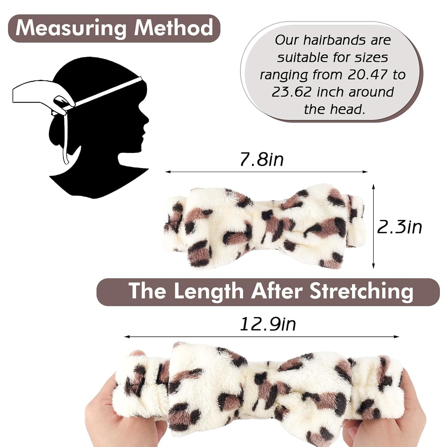 Zkptops 6Pcs Spa Headband for Washing Face Wristbands Set Women Bubble Makeup Sponge Plush Padded Puffy Skincare Headband Bow Tie Hairband Cute Non Slip Thick Hair Accessory Gifts(Beige Leopard)