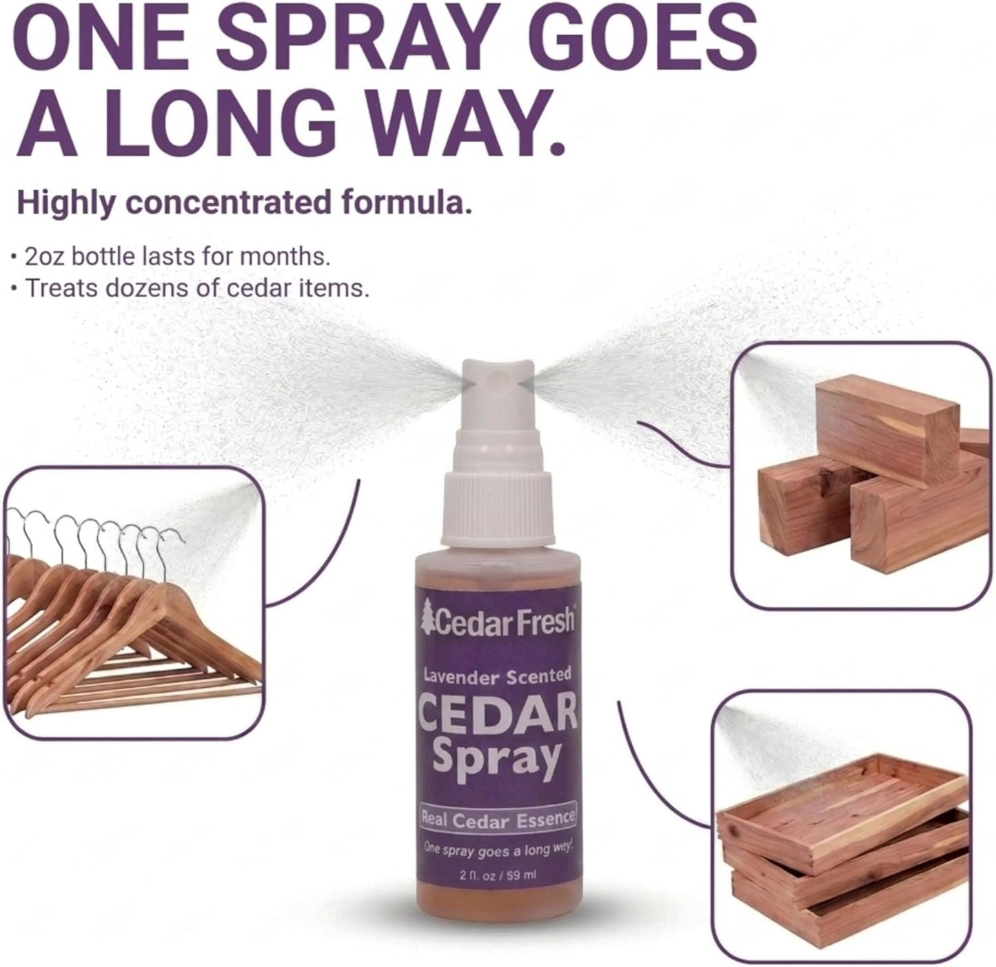 Household Essentials CedarFresh Lavender Cedar Power Spray, 2-Ounce Concentrated Essence for Blocks, Hangers, Closets, Drawers, Chests & Wardrobe Freshening