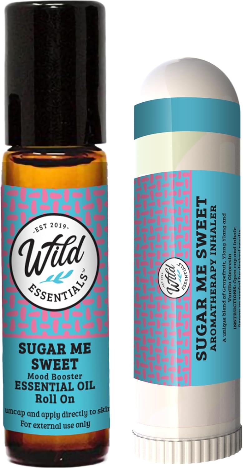 Sugar Me Sweet Essential Oil Aromatherapy 2-Pack – Roll-On & Nasal Inhaler – Pink Grapefruit, Ylang Ylang & Vanilla – Uplifting Mood Boost Blend