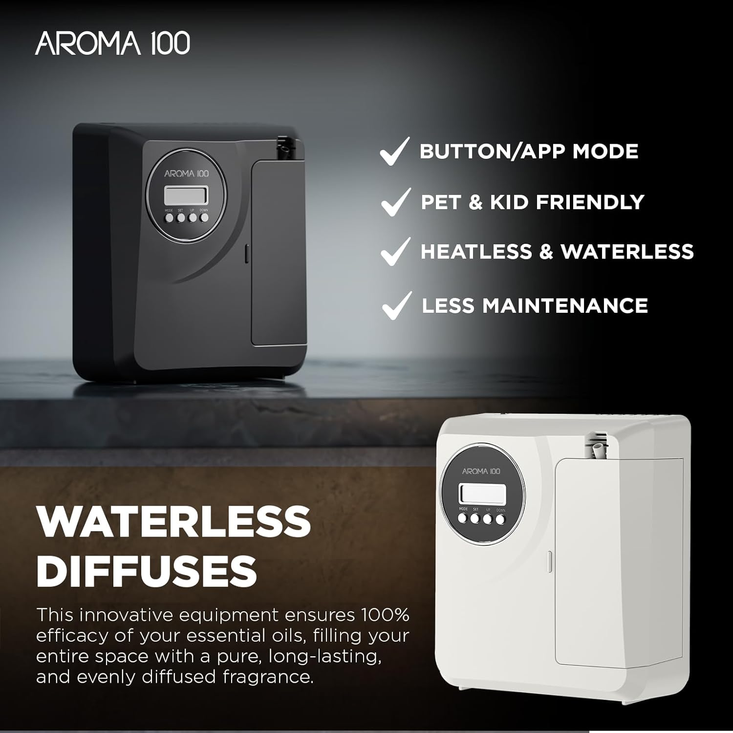 Waterless Diffuser Include Essential Oil, APP Control, Hotel Scent Diffuser Kit for Home Cover 2000sq.ft, Nebulizer Nano Cold Air Freshener Smart Aromatherapy Diffusers for Large Room, Office - White