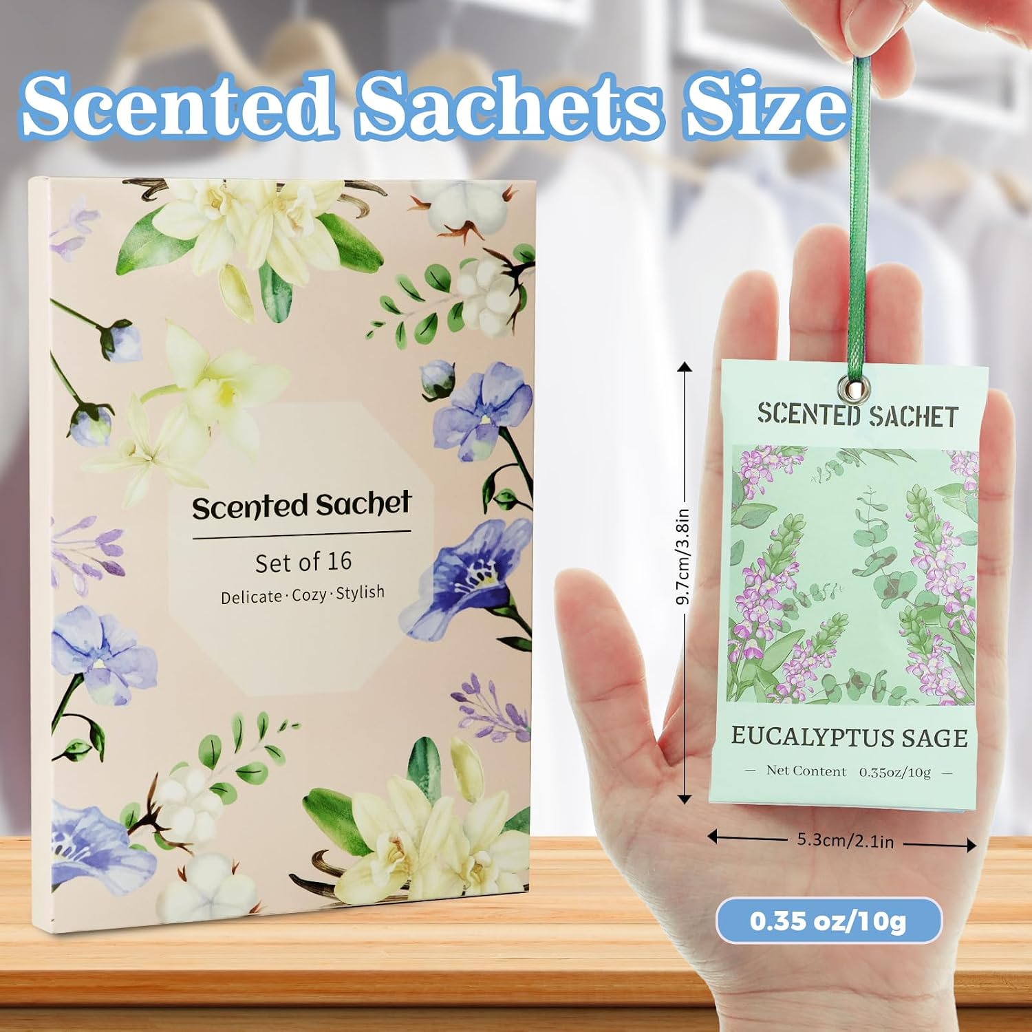 STRN Scented Sachets for Drawer and Closet, 16 Packs 4 Scents Fresh Linen, Eucalyptus Sage, Cotton, Vanilla, Long-Lasting Sachets for Home Fragrance, Small Space Air Freshener for Wardrobes