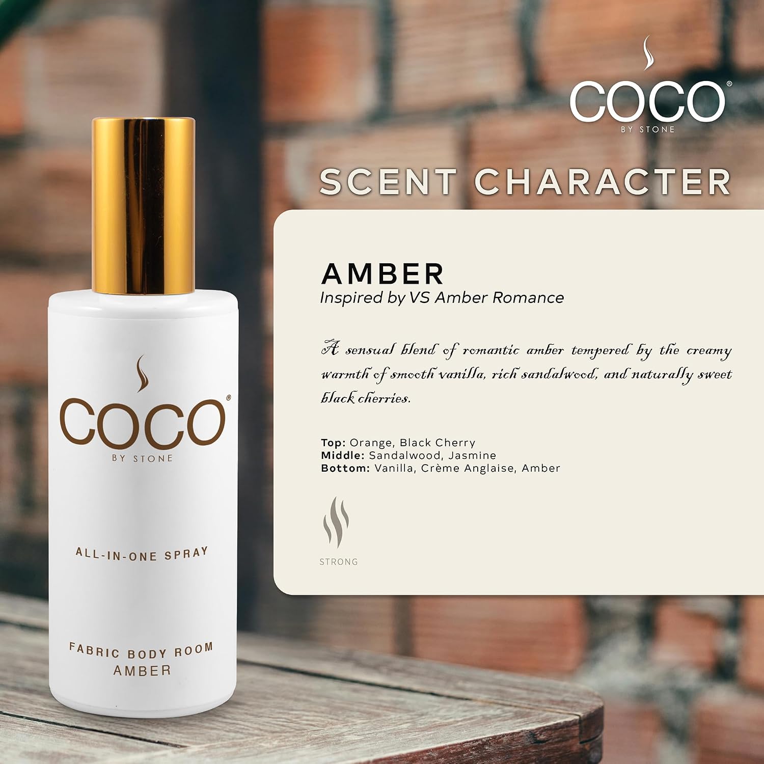 COCO by Stone 5oz All-in-One Spray (Amber) Shake & Spray Formula for Fabric, Pillows, Interiors, Clothing, Home Fragrance Accessories, Room Perfume, Room Deodorizer, Vegan & Cruelty-Free