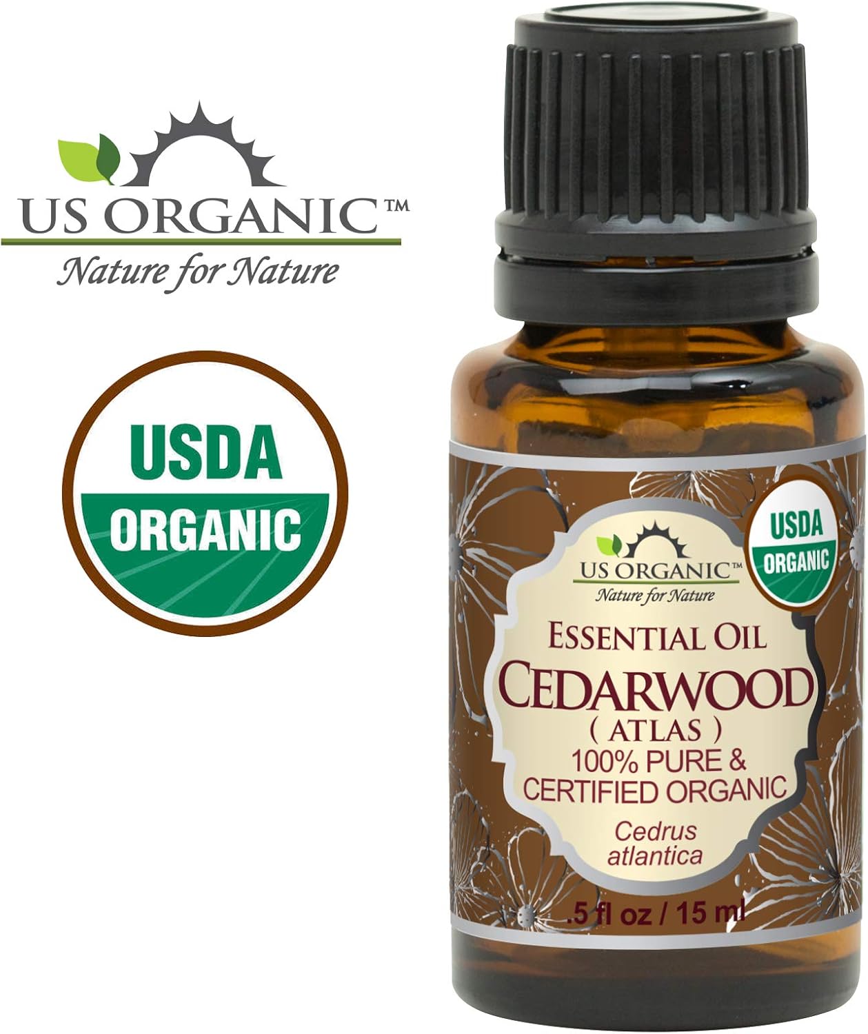 US Organic 100% Pure Cedarwood Essential Oil (Atlas) - USDA Certified Organic, Steam Distilled (More Size Variations Available) (15 ml / .5 fl oz)