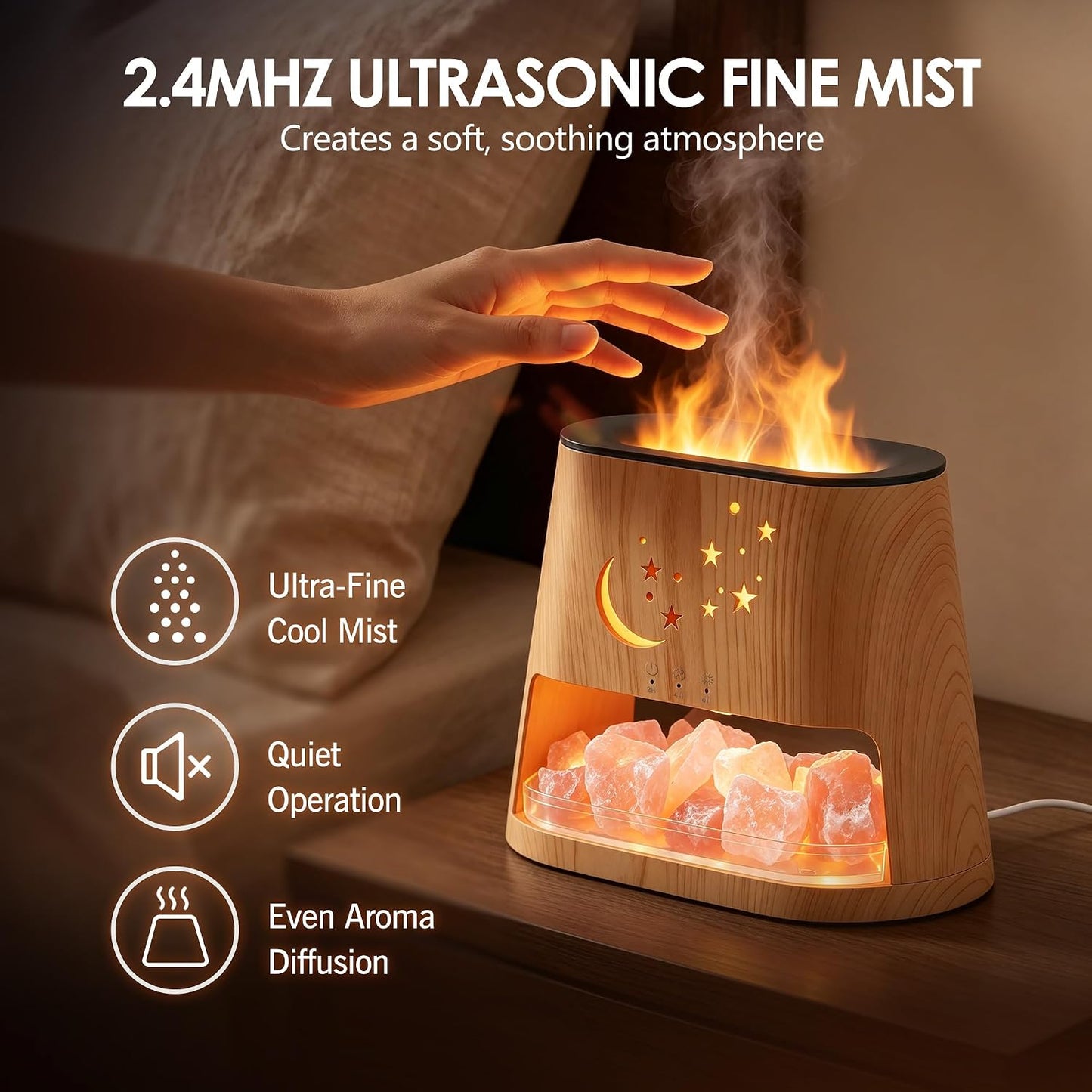 Essential Oil Diffuser & Himalayan Salt Lamp - 5 in 1 Aromatherapy Diffuser Humidifier with Remote Control, 8 Color LED Lights Cool Mist Humidifier for Home, Bedroom, Office, Yoga, 260ml