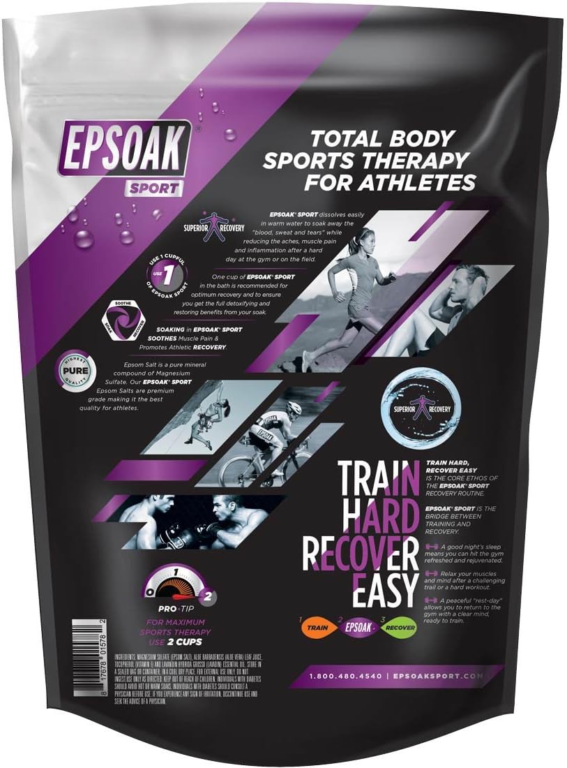 Epsoak Sport Epsom Salt 5 lb. USP Magnesium Sulfate with Lavender Scent Resealable Epsom Salt Bag, Made in The USA, Cruelty-Free Certified