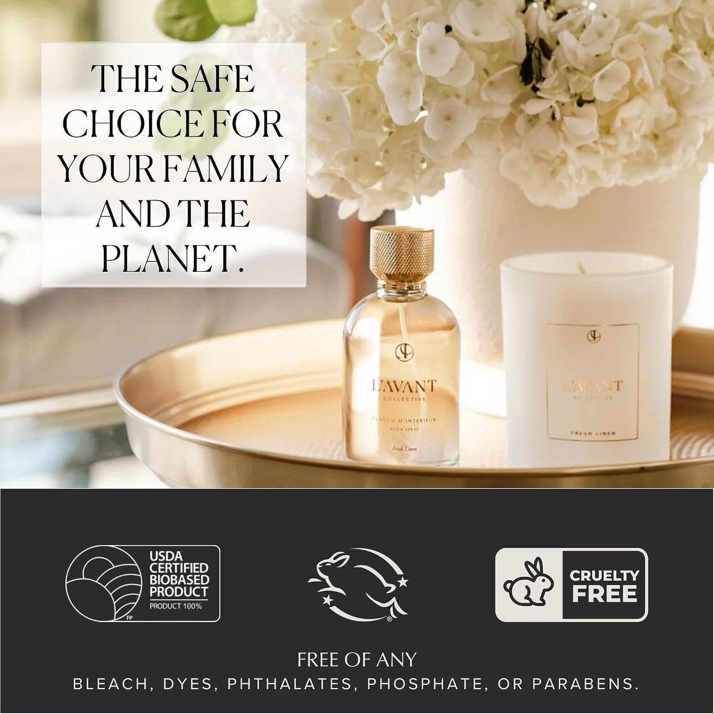 L'AVANT Collective Luxury Room Spray | Fresh Linen | Non-Toxic Linen Spray & Air Freshener with Essential Oils | Room Freshener, Home Fragrance & Odor Eliminator | 100ml Glass Bottle for Bedroom