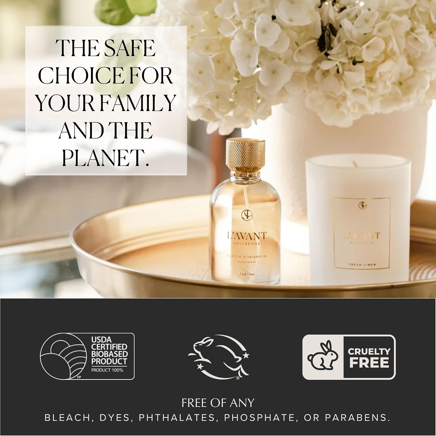 L'AVANT Collective Luxury Room Spray | Fresh Linen | Non-Toxic Linen Spray & Air Freshener with Essential Oils | Room Freshener, Home Fragrance & Odor Eliminator | 100ml Glass Bottle for Bedroom
