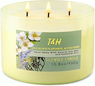 Eucalyptus Jasmine Lavender Scented Candle | 3-Wick Large Soy Candle for Home, 15.8 oz | Eucalyptus & Lavender Aromatherapy Candle | Self Care Gifts for Women, Candles for Men