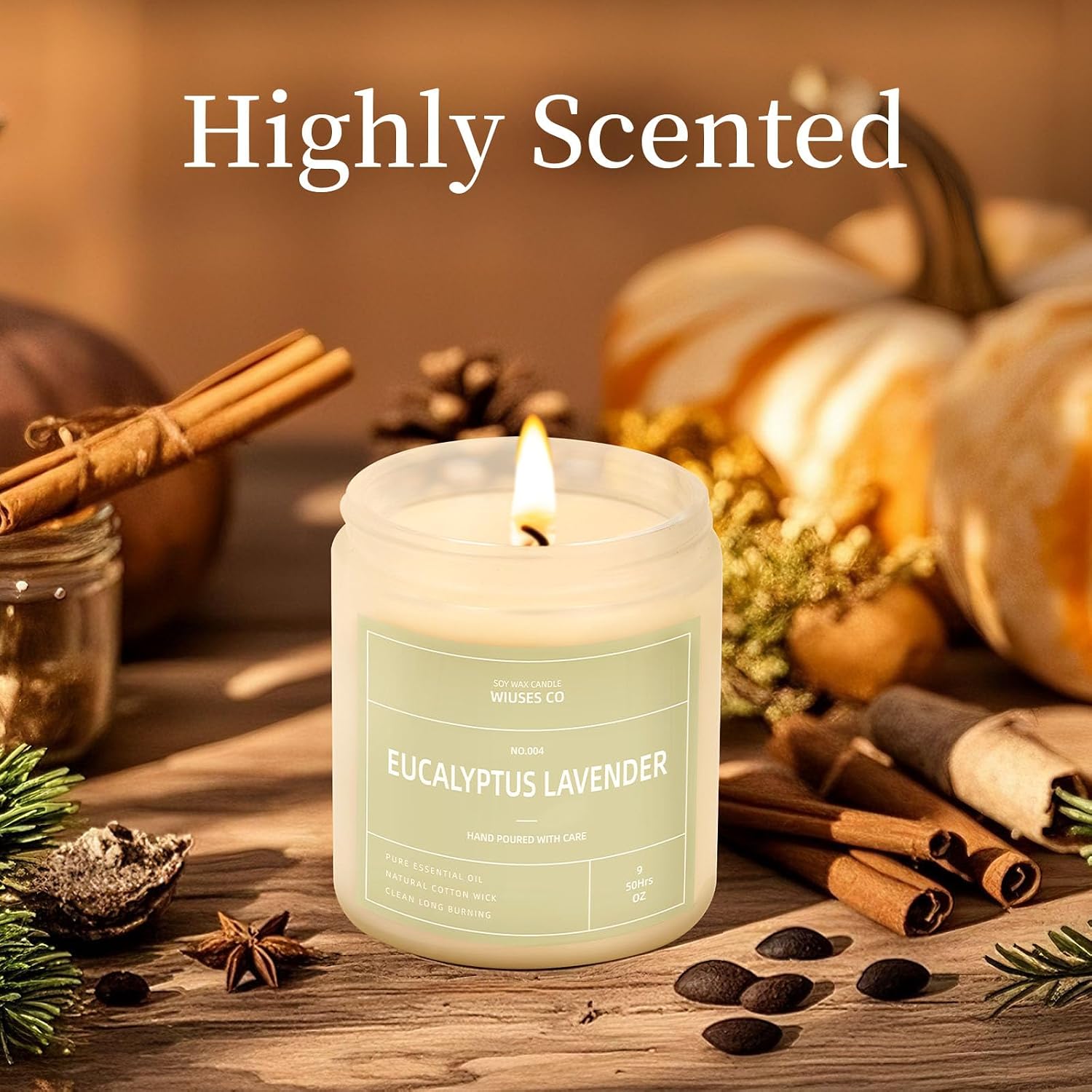 Eucalyptus Lavender Candle for Home Scented| Natural Soy Non Toxic Candles| Long Clean Burning Aromatheraphy Jar Candel| Women,Men Gift for Autumn,Winter, Halloween,Thanksgiving,Relaxing| 9oz