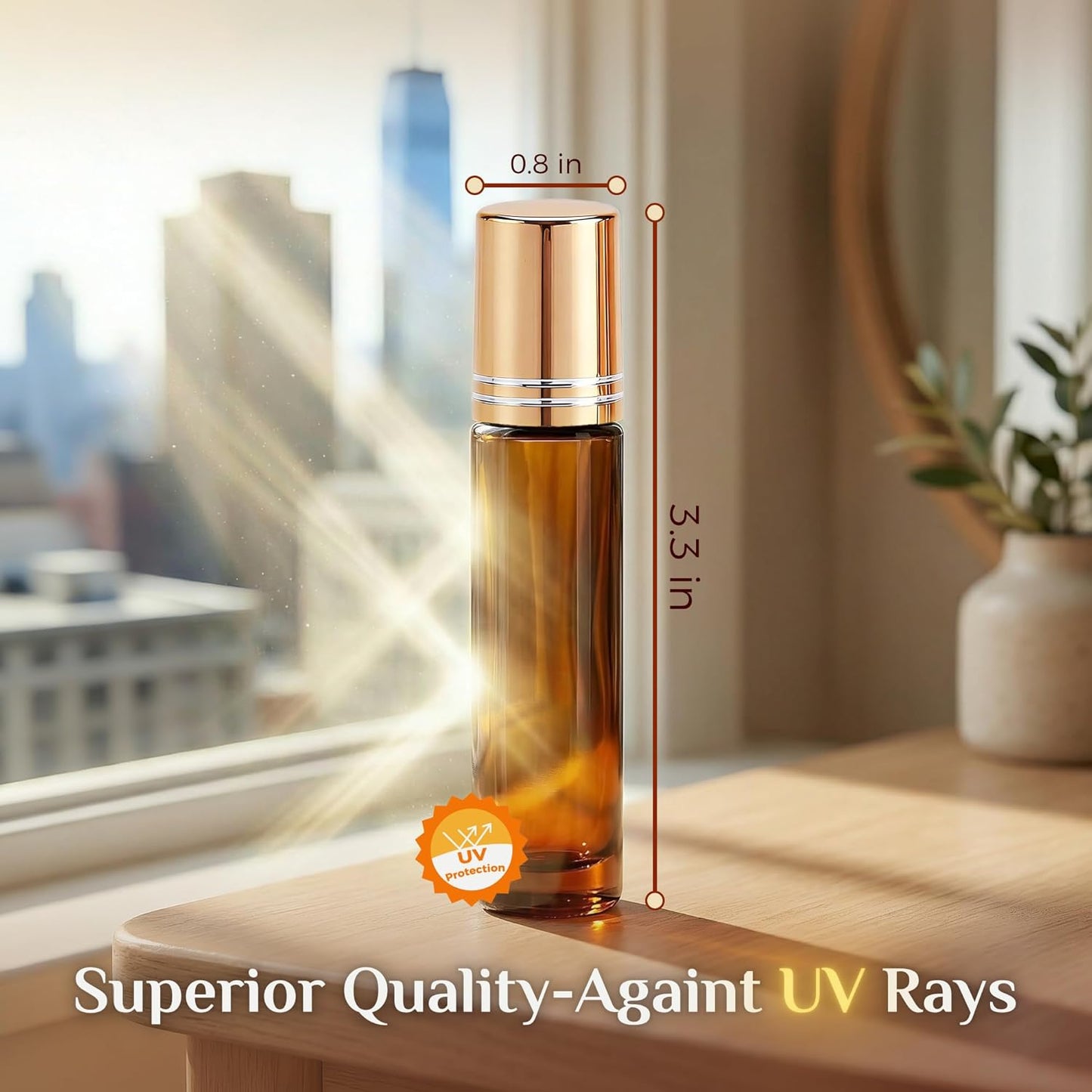 PrettyCare 4 Pack Amber Glass Oil Roller Bottles for Essential Oils 10ml, Roll On Bottles with Stainless Steel Roller Ball Leak-Proof Perfume Travel Refillable Bottle Empty, Beauty & Personal Care