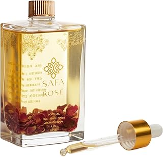 SAFA Rosé Oil - Organic Multi Use Body, Hair & Face Oil | Bulgarian Rose, Moroccan Argan, Vitamin E, Sweet Almond | After Shower Hydrating Oil | Naturally Scented for Women & Men 4 Fl Oz