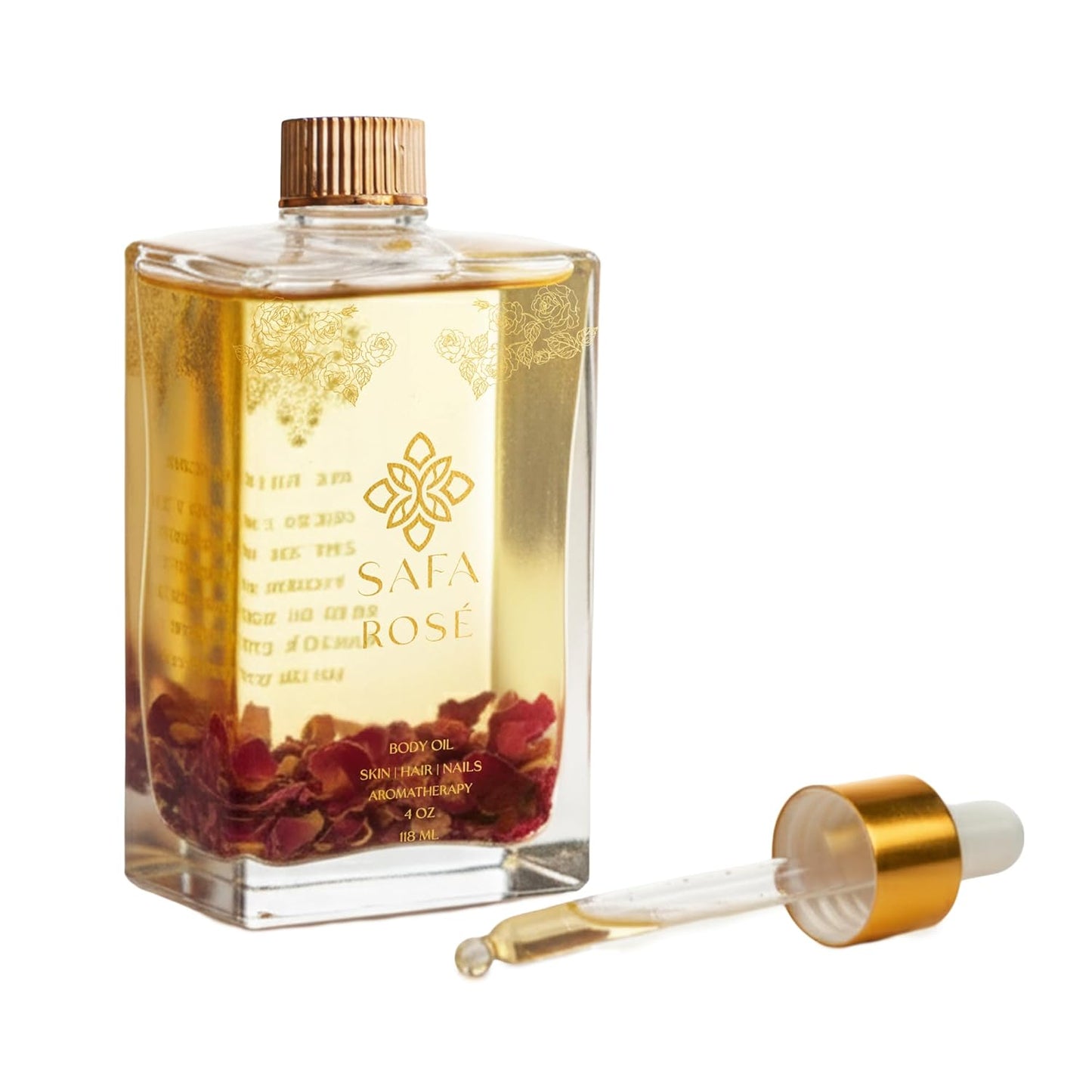 SAFA Rosé Oil - Organic Multi Use Body, Hair & Face Oil | Bulgarian Rose, Moroccan Argan, Vitamin E, Sweet Almond | After Shower Hydrating Oil | Naturally Scented for Women & Men 4 Fl Oz