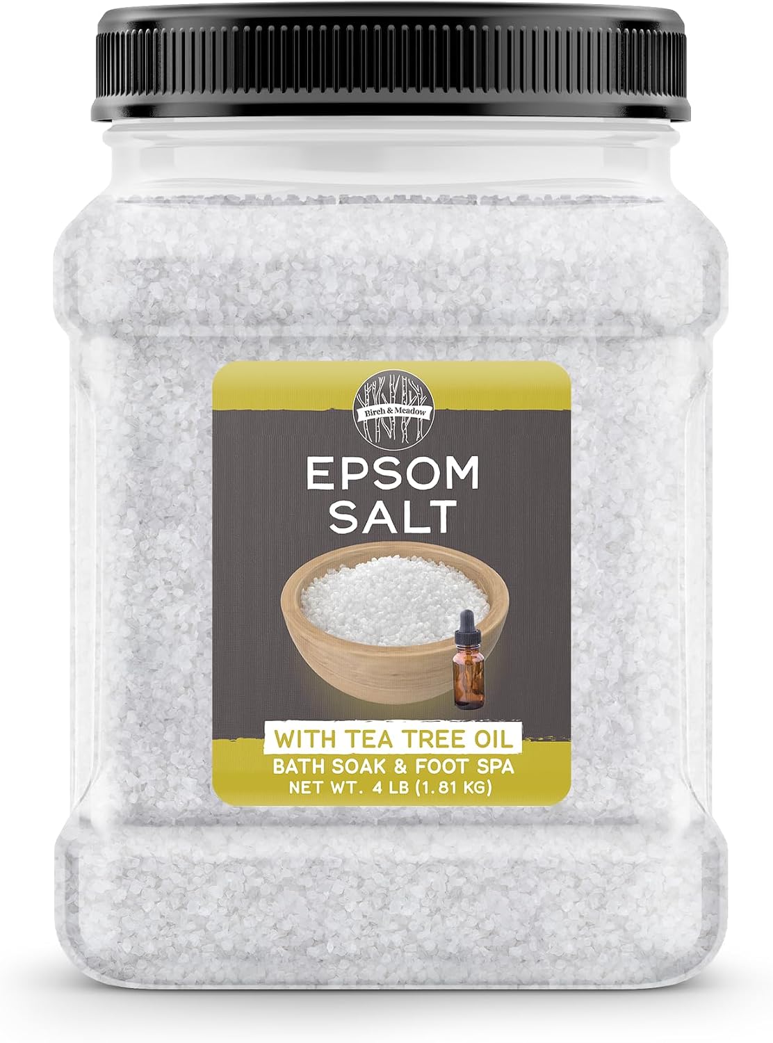 Birch & Meadow Epsom Salt with Tea Tree Oil, 4 lb, Magnesium Sulfate, Bath Soak, Calming & Cleansing