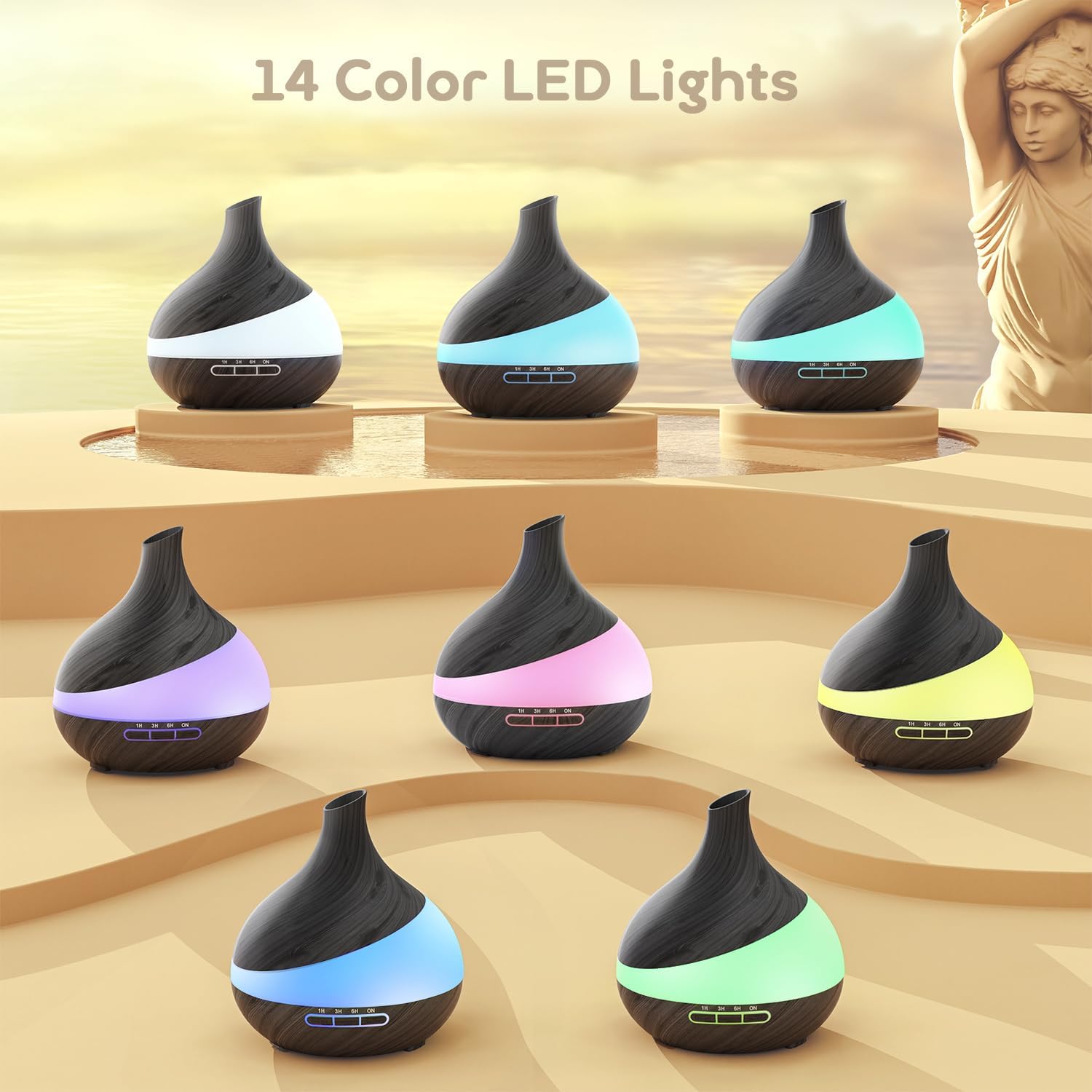 HJTHJT 500ML Essential Oil Diffuser: Aroma Diffuser with Remote Control for Hotel Spa Yoga Room - Humidifiers for Bedroom with 14 Colors LED Night Light for Kids/Women Home Relaxation
