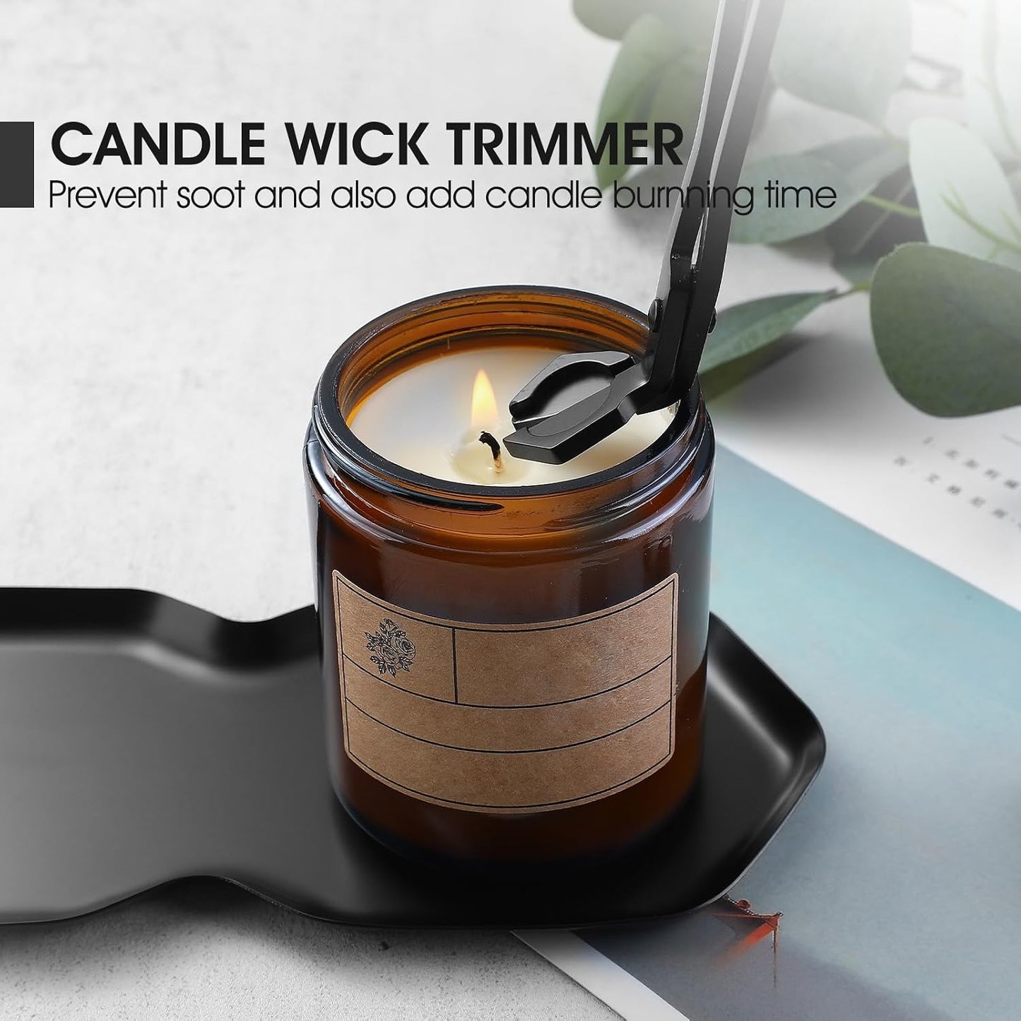 PATOISE 3-in-1 Candle Accessory Set, Wick Trimmer, Candle Snuffer, Wick Spoon, Stainless Steel Material Perfect for Candle Lovers(Black)