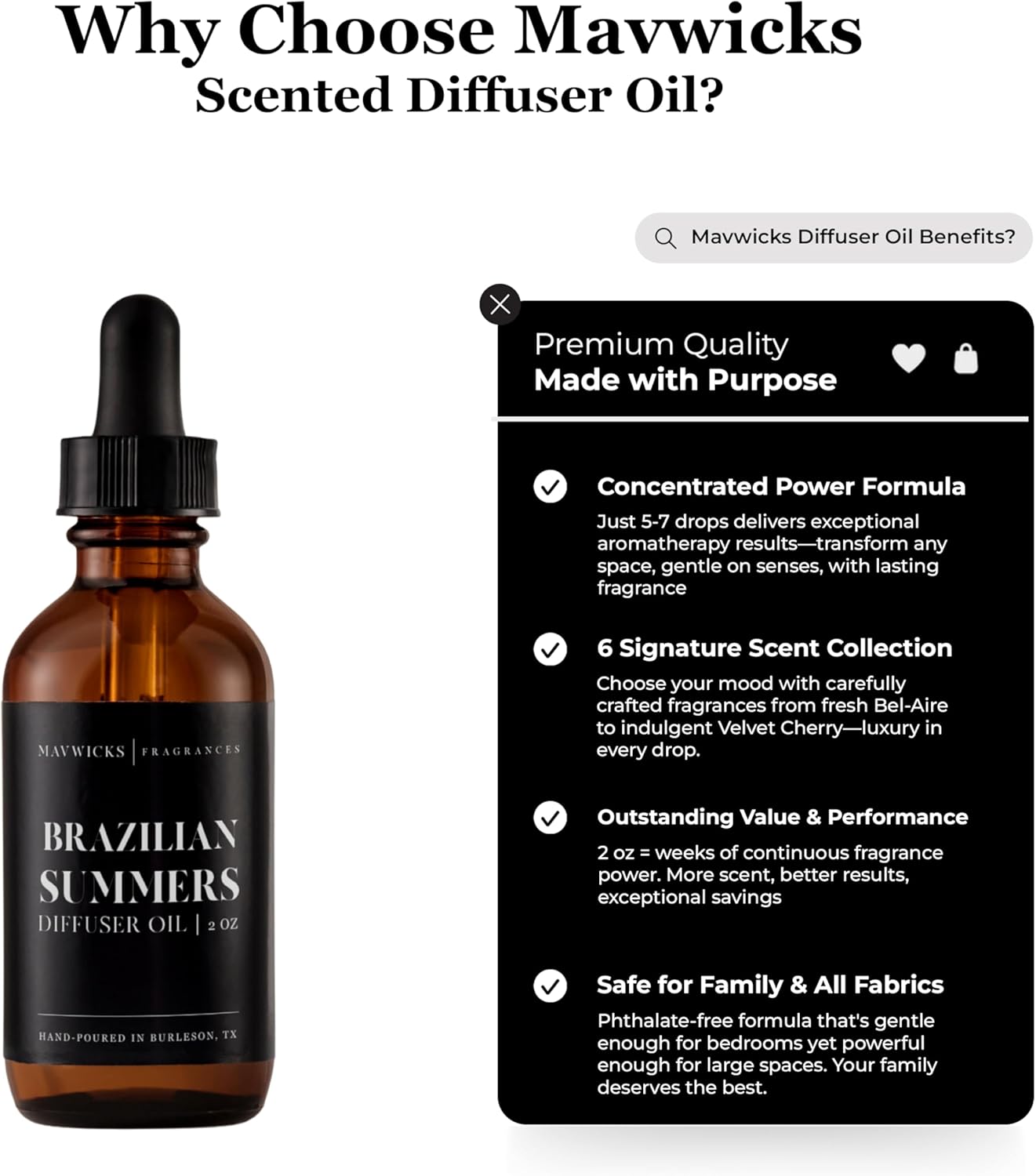 Mavwicks Diffuser Oil (Brazilian Summers) – 2oz Premium Essential Oil Blend for Aromatherapy Diffusers, Long-Lasting Luxury Home Fragrance for Living Room, Bedroom, Office, Bathroom & Hotel