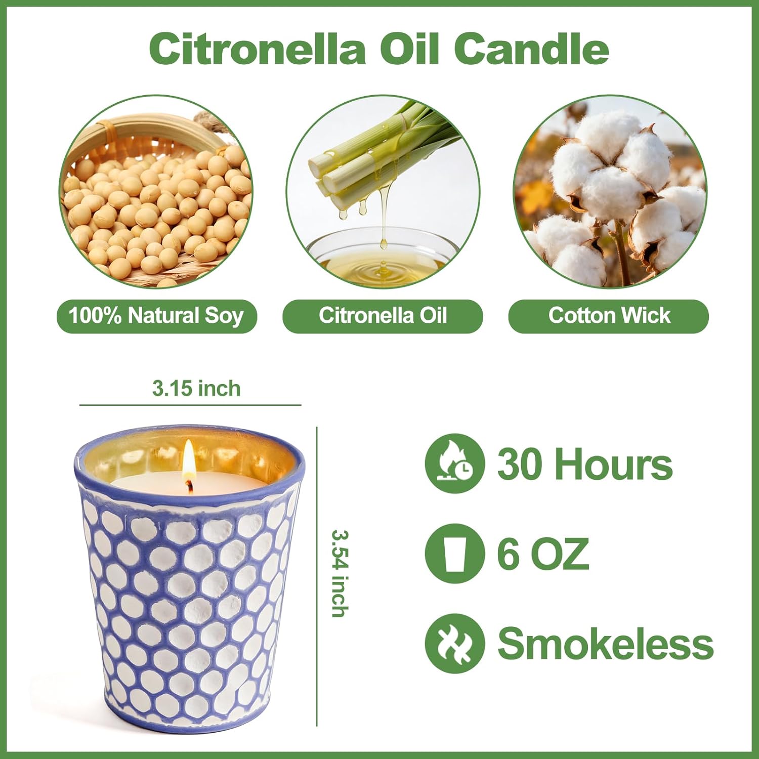 Citronella Candles Outdoor,3 Pack 18OZ Lemongrass Scented Candle for Patio Decor,Natural Soy Wax Citronella Candle for Home Garden,Balcony,Family Gathering,Backyard & Camping