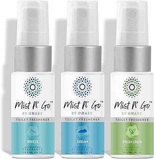 by Omaze Travel Toilet Spray Odor Eliminator - Toilet Freshener for Bathroom Air Deodorizer - Clean Mix, Travel Size (3x1oz)