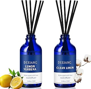 Reed Diffuser Set of 2, Lemon Verbena/Clean Linen，Each Bottle is 3.72 Oz (110 ml) Scent Diffuser, Comes with 12 Diffuser Sticks,Fragrance and Gifts,Room Decor& Home Decor