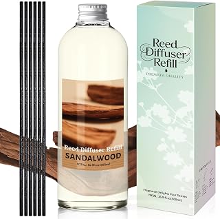 STRN Sandalwood Reed Diffuser Refill 500ml with 6 Natural Reed Sticks, Premium Aromatherapy for Home, Long-Lasting Fragrance for Living Room, Bedroom, Office | Alcohol-Free