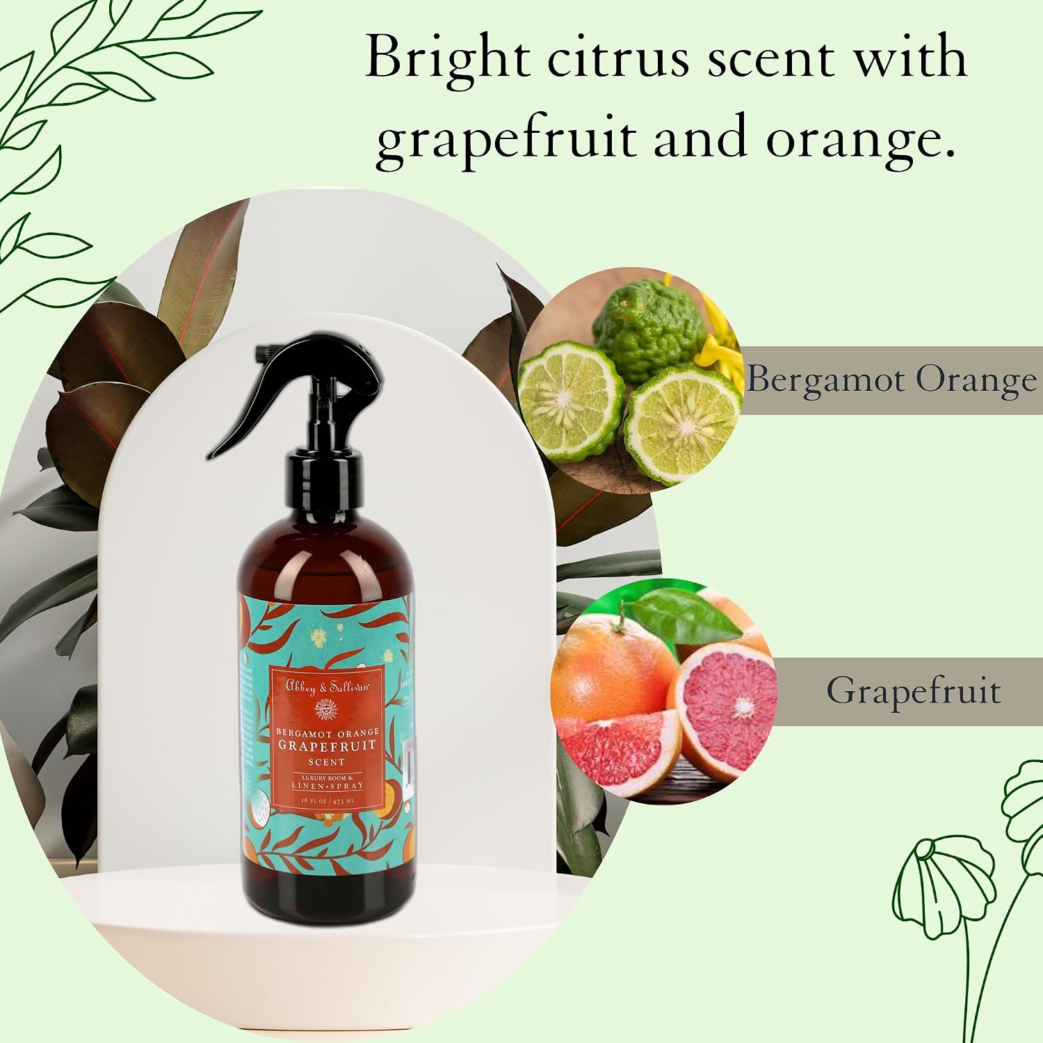 Abbey & Sullivan Linen Spray, Bergamot Orange Grapefruit, Fabric Freshener and Fragrance Room Spray, Pack of 2, 16 oz