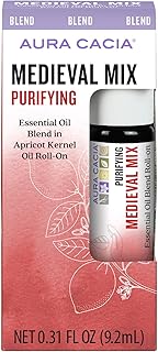 Aura Cacia Aromatherapy Roll-On, Medieval Mix - Pre-Blended Essential Oils in Apricot Kernel Carrier Oil for a Purifying Aromatic Experience | 0.31 Fl Oz (Pack of 1)