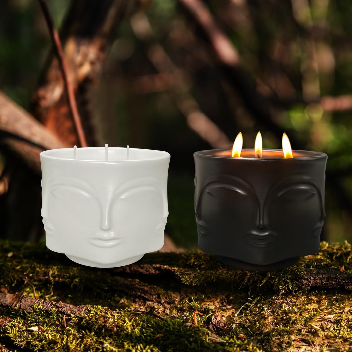 Strong Eucalyptus & Rosemary 3 Wick Black Large Candle, 20oz, Ceramic, Outdoor Scented Candles, 100% Soy, for Home Scented, Yoga, Meditation, Table Decor, Home Decor, Boho Decor, Beautiful Candle Jars
